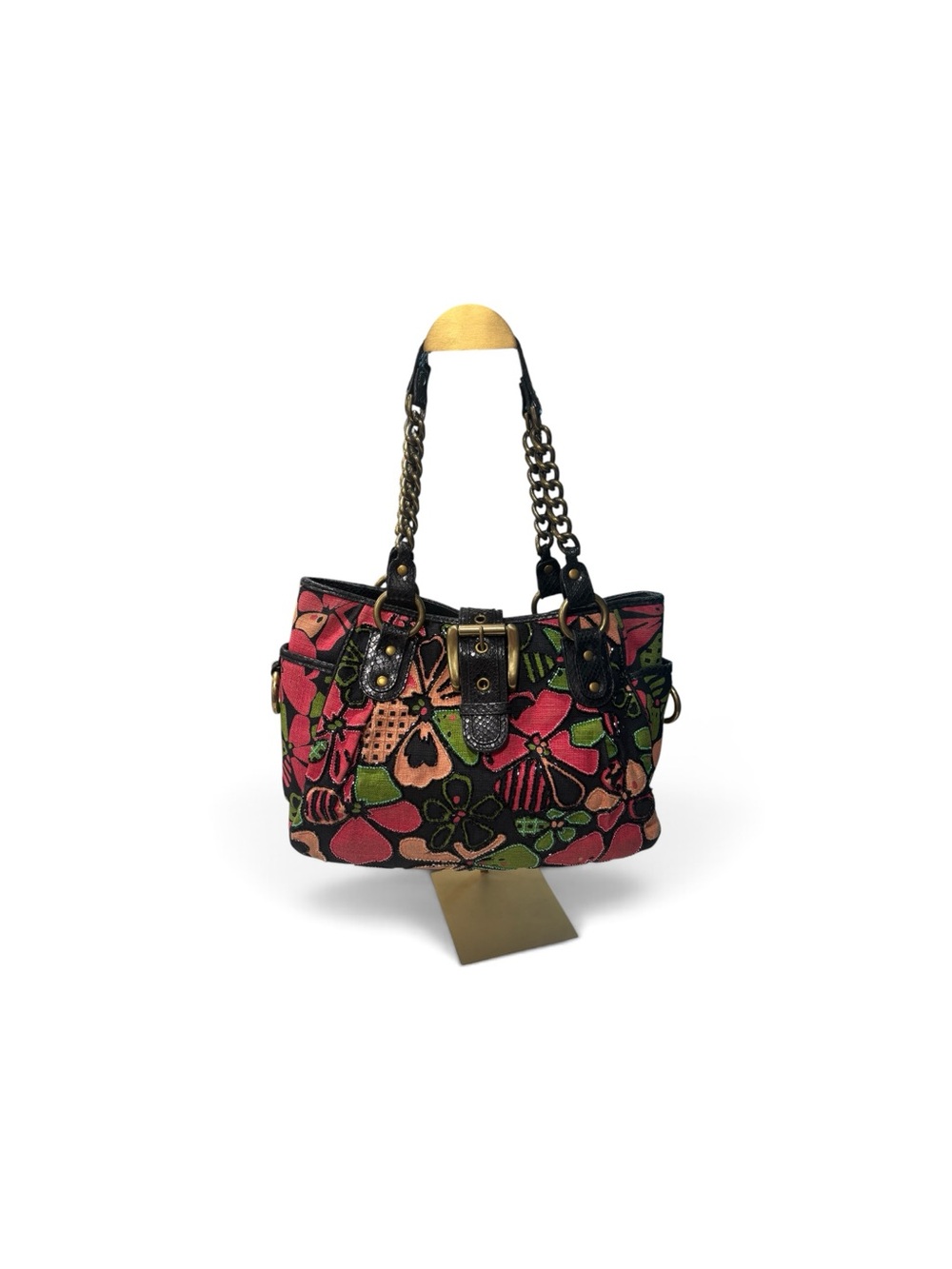 Isabella Fiore Vintage Beaded Pink Floral Chain-Handle Shoulder Bag w/ insert